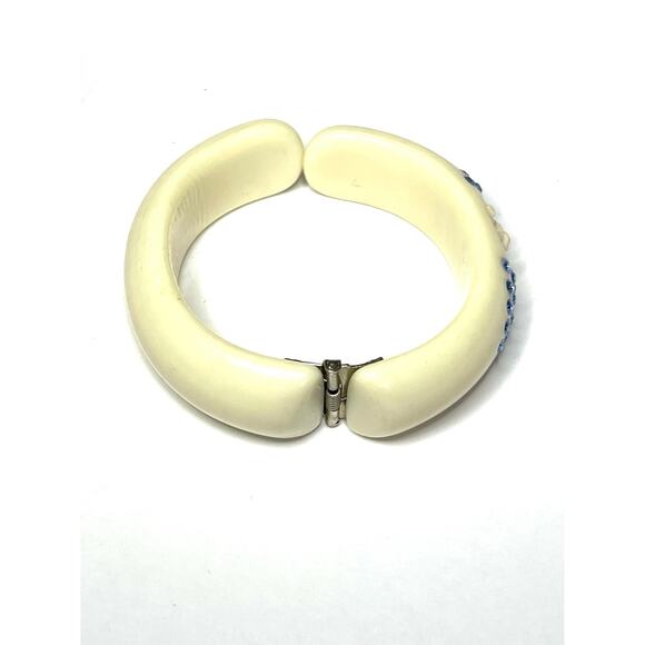 Vintage Bracelet Clamper Lucite Blue Rhinestone Vtg Estate Costume Jewelry A21 - Picture 4 of 9